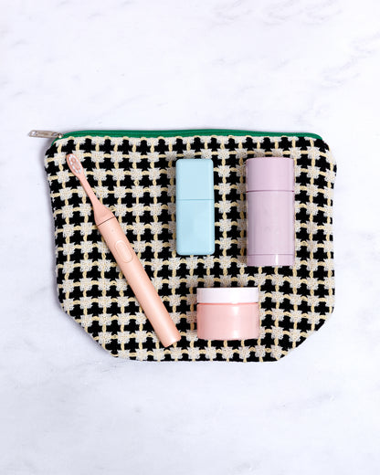 Recycled Cotton Wash Bag in Navy & Yellow