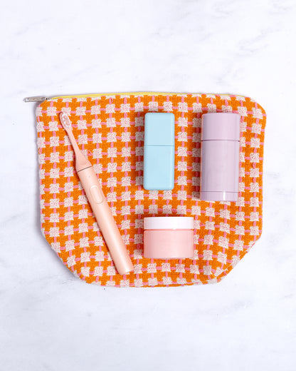 Recycled Cotton Wash Bag in Orange & Pink