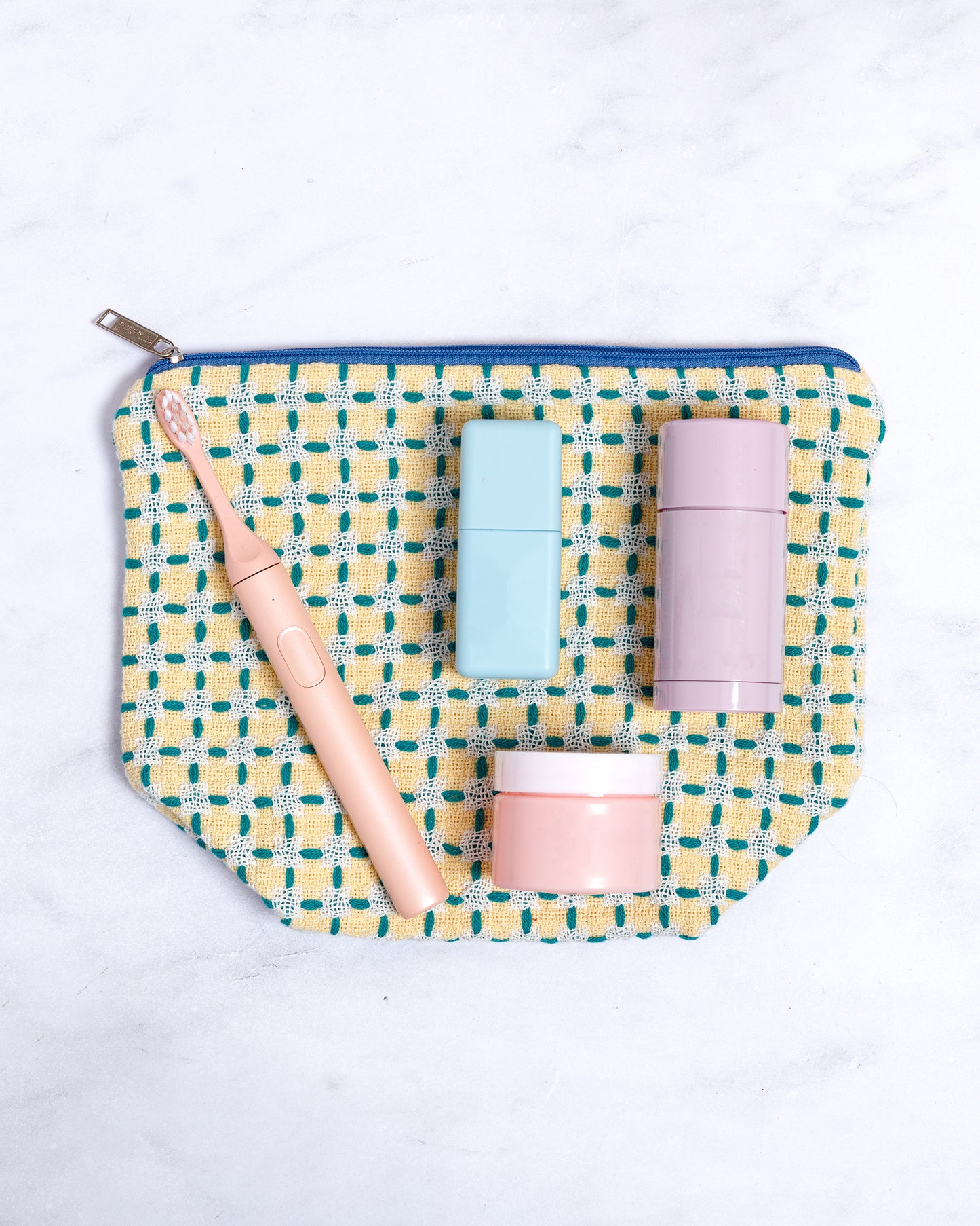 Recycled Cotton Wash Bag in Yellow & Green