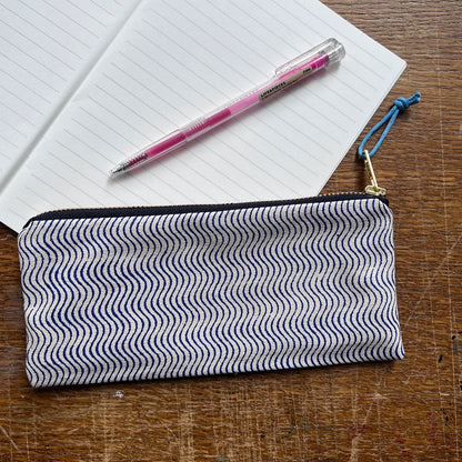Wavy Slimline Screenprinted Pencil Case in Blue