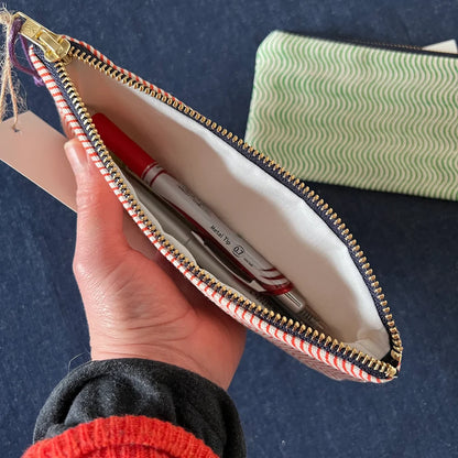 Wavy Slimline Screenprinted Pencil Case in Blue