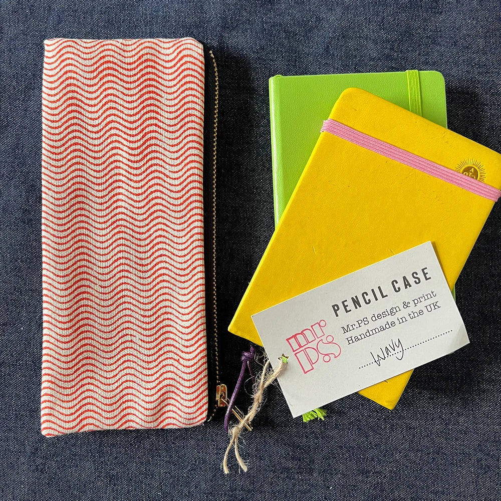 Wavy Slimline Screenprinted Pencil Case in Orange