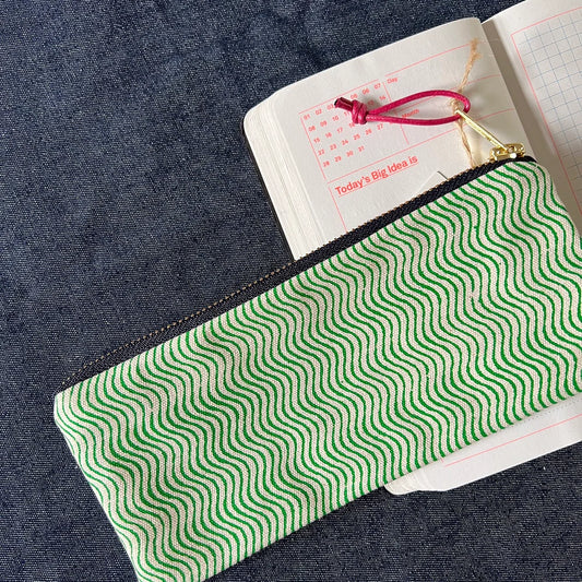Wavy Slimline Screenprinted Pencil Case in Green