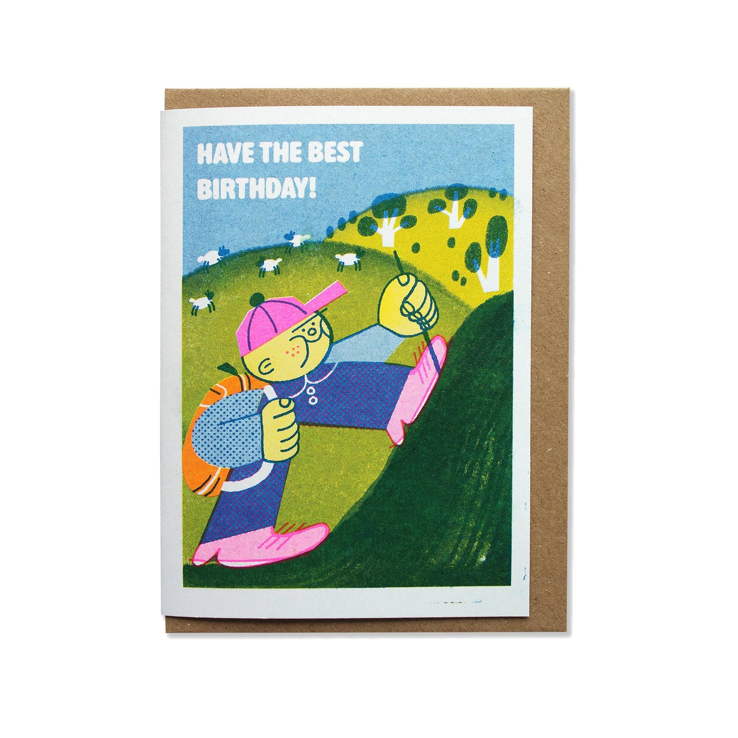 Birthday Hike Riso Print Greetings Card 