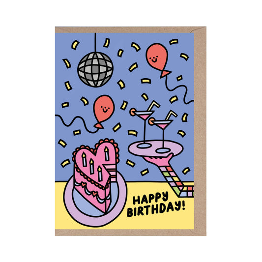 Happy Birthday Disco Cake Greetings Card