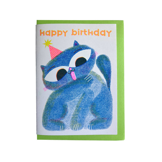 Birthday Cat Riso Print Greetings Card