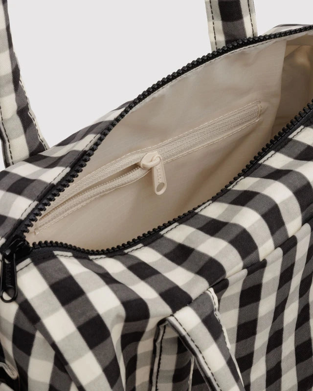 Baggu Nylon Duffle Bag in Black & Cream Gingham