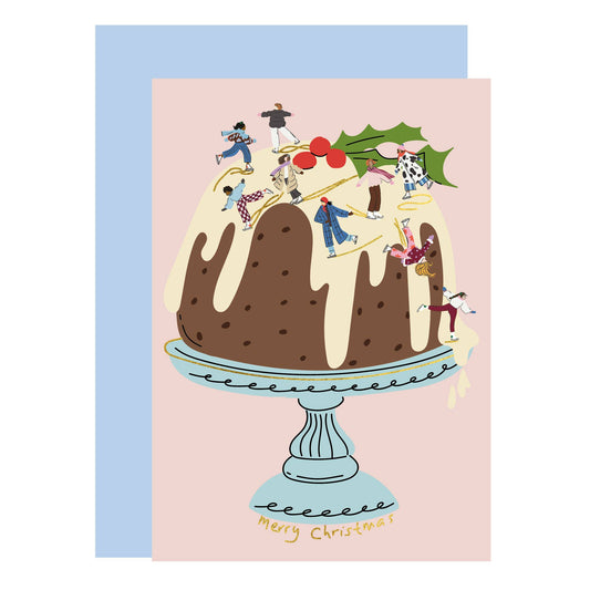 Skating on a Christmas Pudding Christmas Card