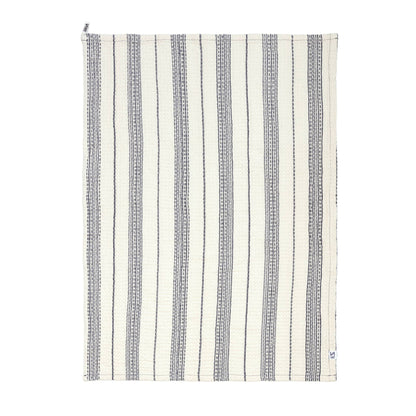 Cotton Waffle Tea Towels Pack of 2 in Cobalt & Ivory Stripe