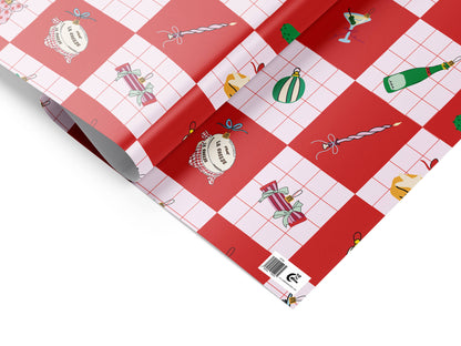 Checkered Baubles Christmas Gift Wrap Sheet