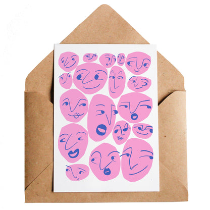 Catch Up Faces Blank Greetings Card