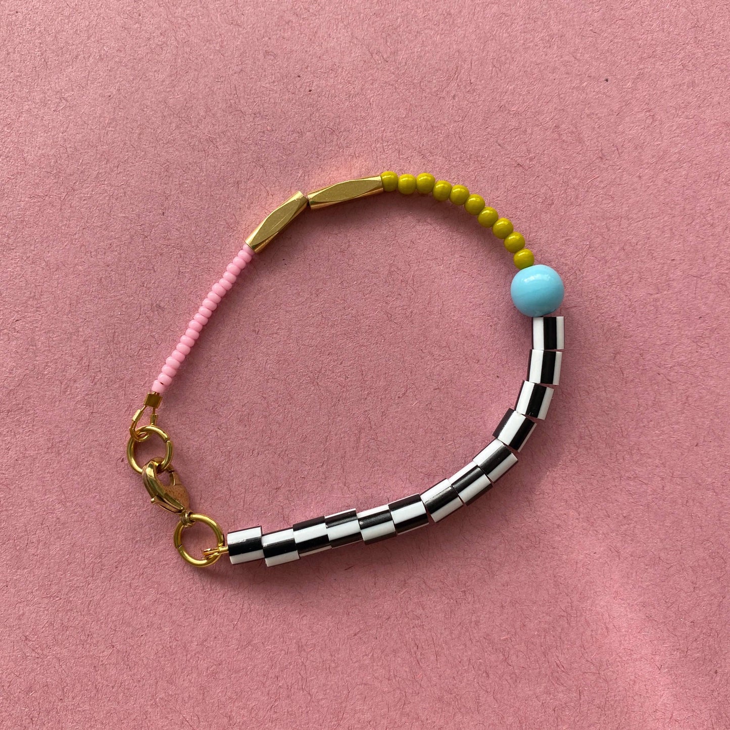 Colourful Beaded Dot Bracelet in Chartreuse & Pink