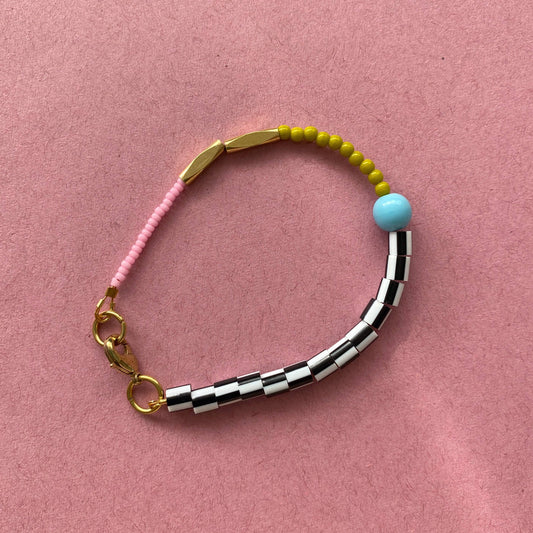 Colourful Beaded Dot Bracelet in Chartreuse & Pink