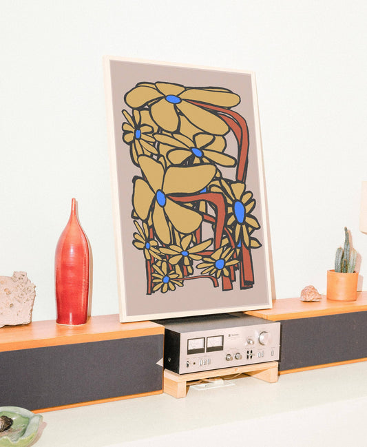 Yellow And Blue Flower Field A3 Art Print