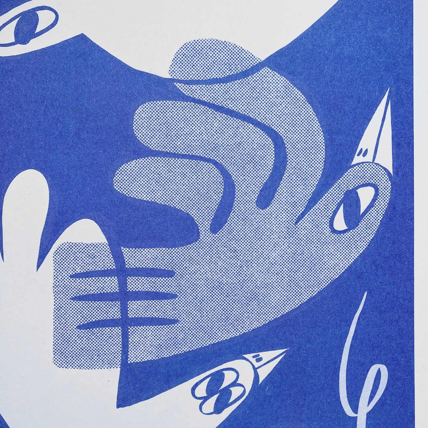 Blue Flying Birds A3 Risograph Art Print