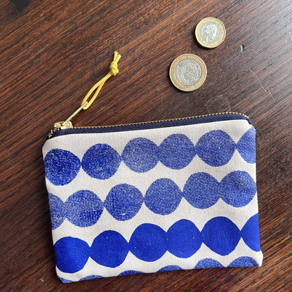 Bubble Dots Screenprinted Coin Purse in Cobalt Blue