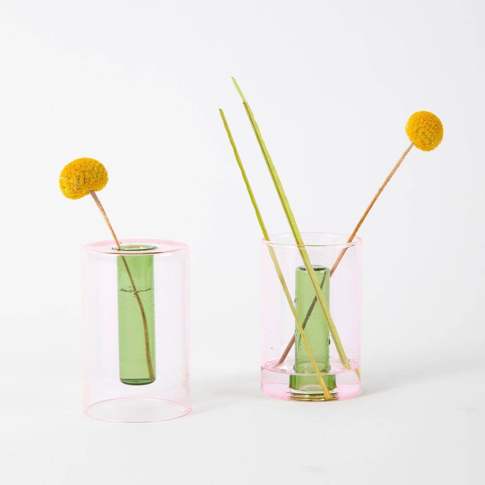 Duo Tone Small Reversible Vase in Pink & Green