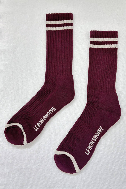 Extended Boyfriend Socks in Maroon