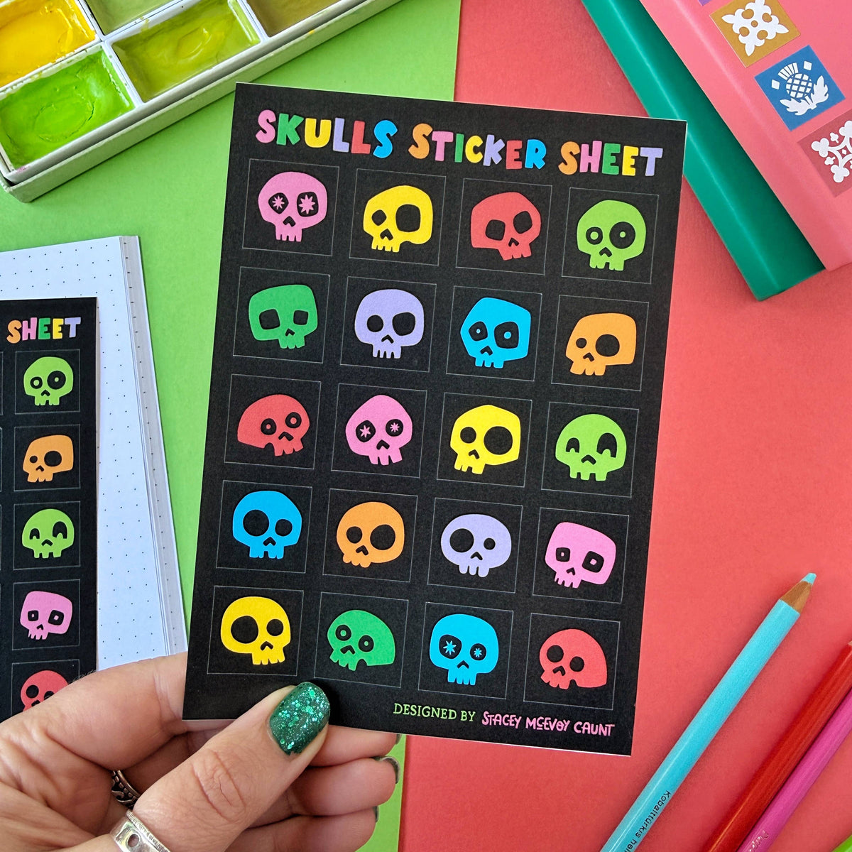 Rainbow Skulls A6 Sticker Sheet