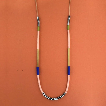 Colour Block Necklace in Cobalt Blue & Salmon