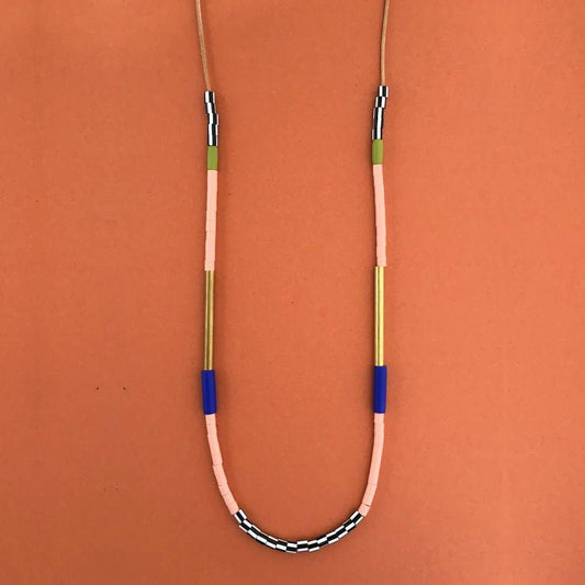 Colour Block Necklace in Cobalt Blue & Salmon