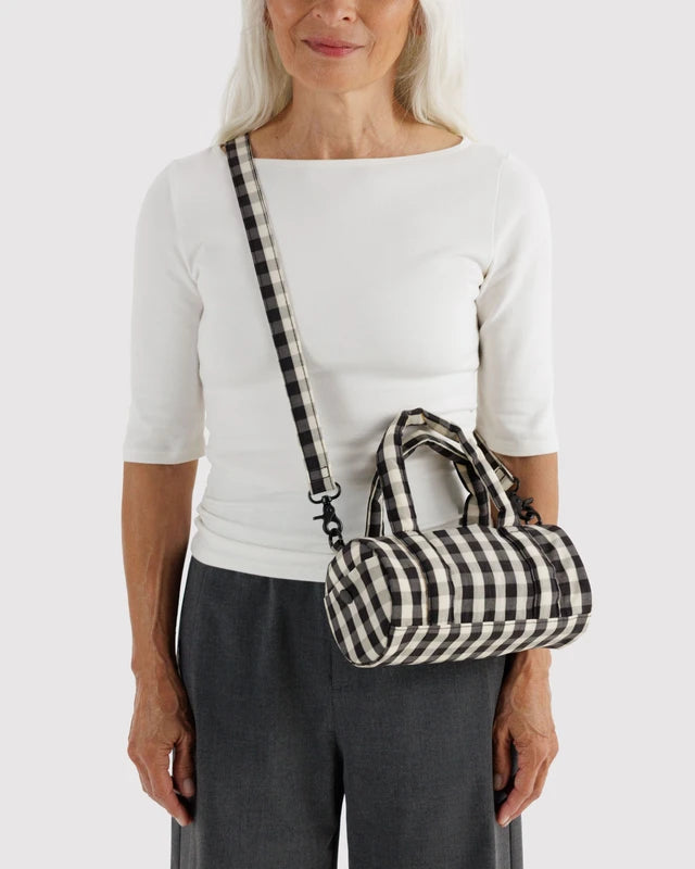 Baggu Small Nylon Duffle Bag in Black & Cream Gingham
