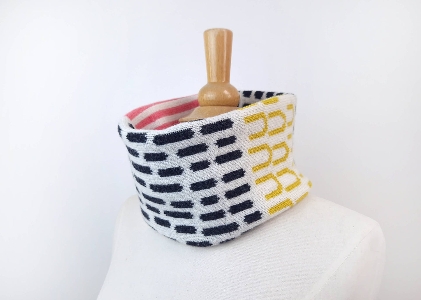 Lambswool Neck Warmer Snood in Pink and Yellow