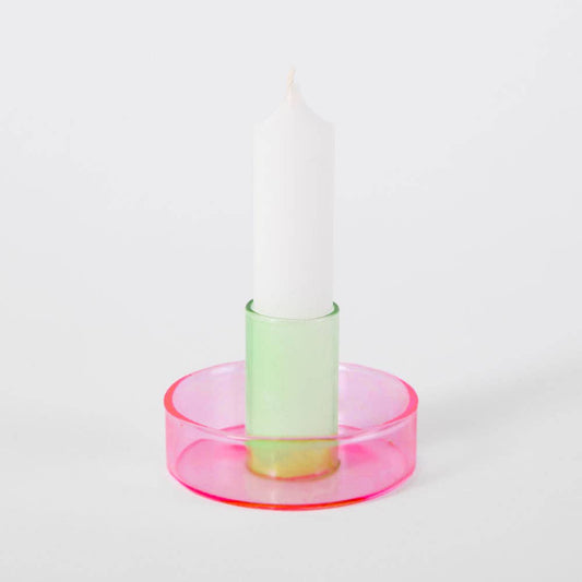 Duo Tone Glass Candle Holder in Pink & Green