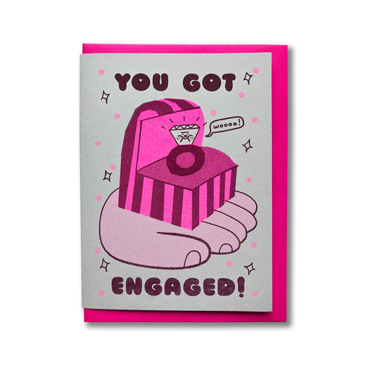 You Got Engaged! Riso Print Greetings Card  