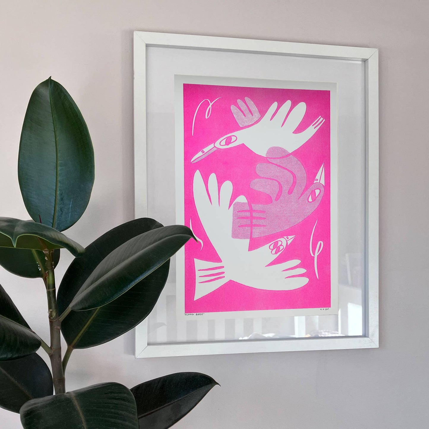 Pink Flying Birds A3 Risograph Art Print