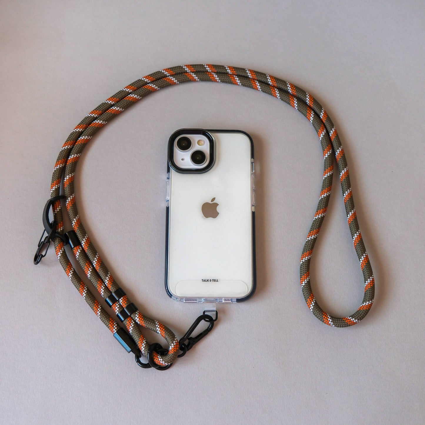 Crossbody Lanyard Phone Strap in Khaki & Orange