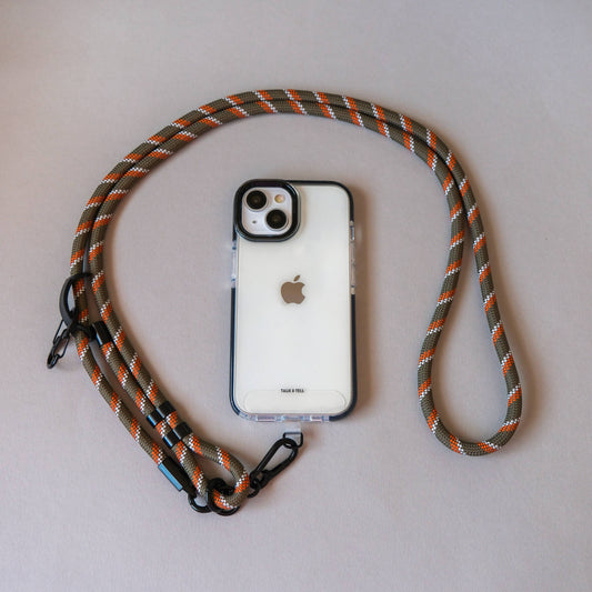 Crossbody Lanyard Phone Strap in Khaki & Orange