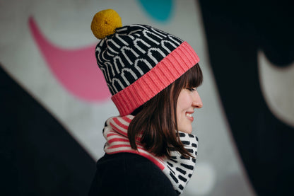 Lambswool Arch Patterned Hat in Pink and Yellow