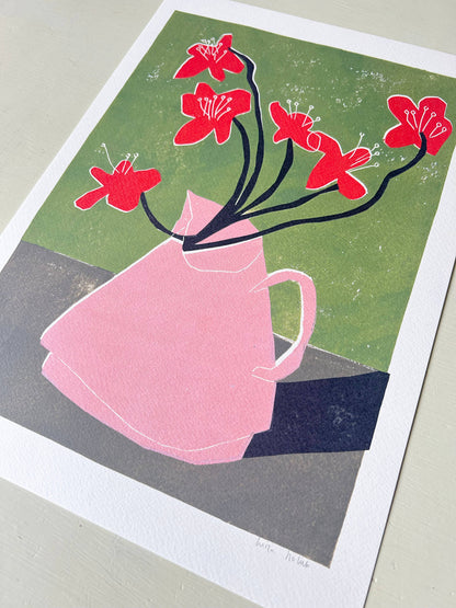 Red Geums A3 Art Print