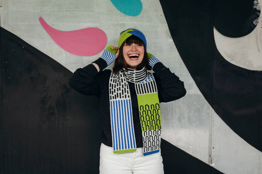 Lambswool Narrow Scarf in Blue and Green