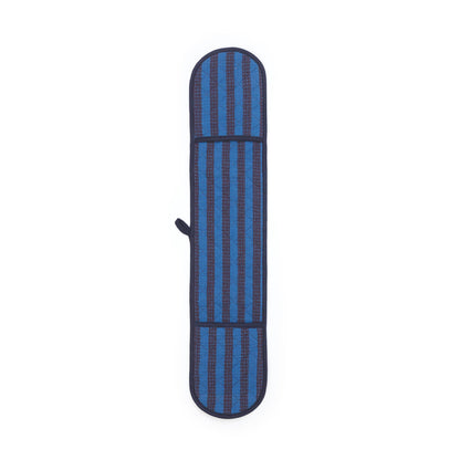 Cotton Double Oven Glove in Cobalt & Burgundy Stripe