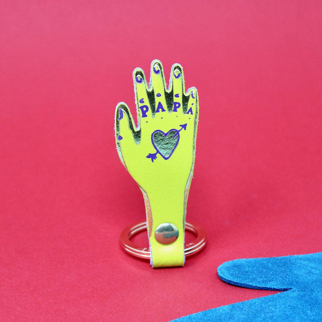 Papa Leather Keyring in Acid Green