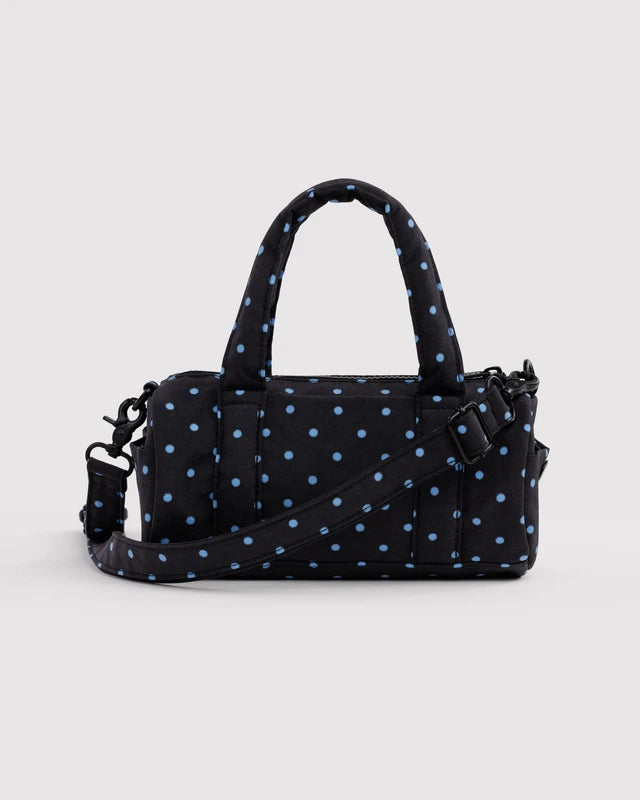 Baggu Small Nylon Duffle Bag in Black & Sky Blue Micro Dot
