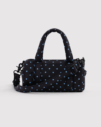 Baggu Small Nylon Duffle Bag in Black & Sky Blue Micro Dot
