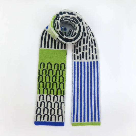 Narrow Lambswool Scarf in Blue and Green