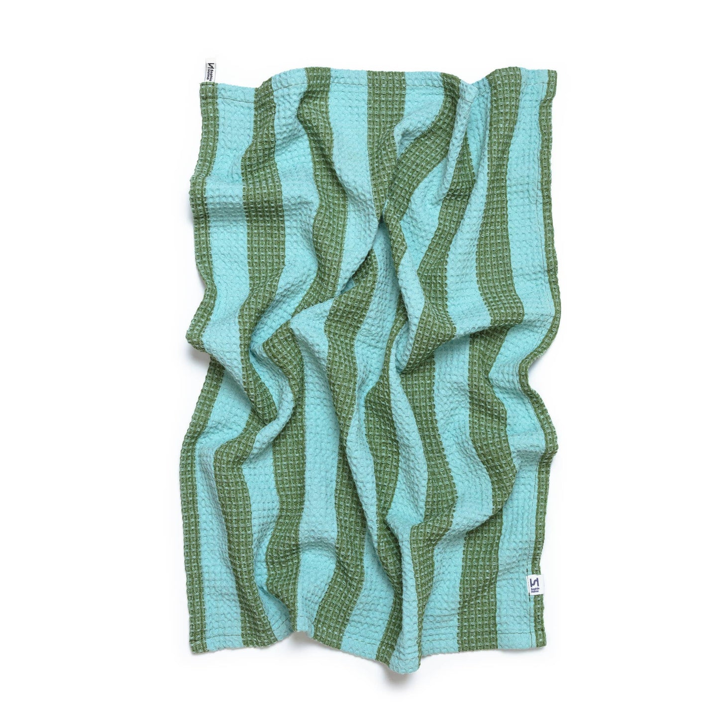 Cotton Waffle Tea Towels Pack of 2 in Green & Citrus Stripe