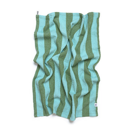 Cotton Waffle Tea Towels Pack of 2 in Green & Citrus Stripe