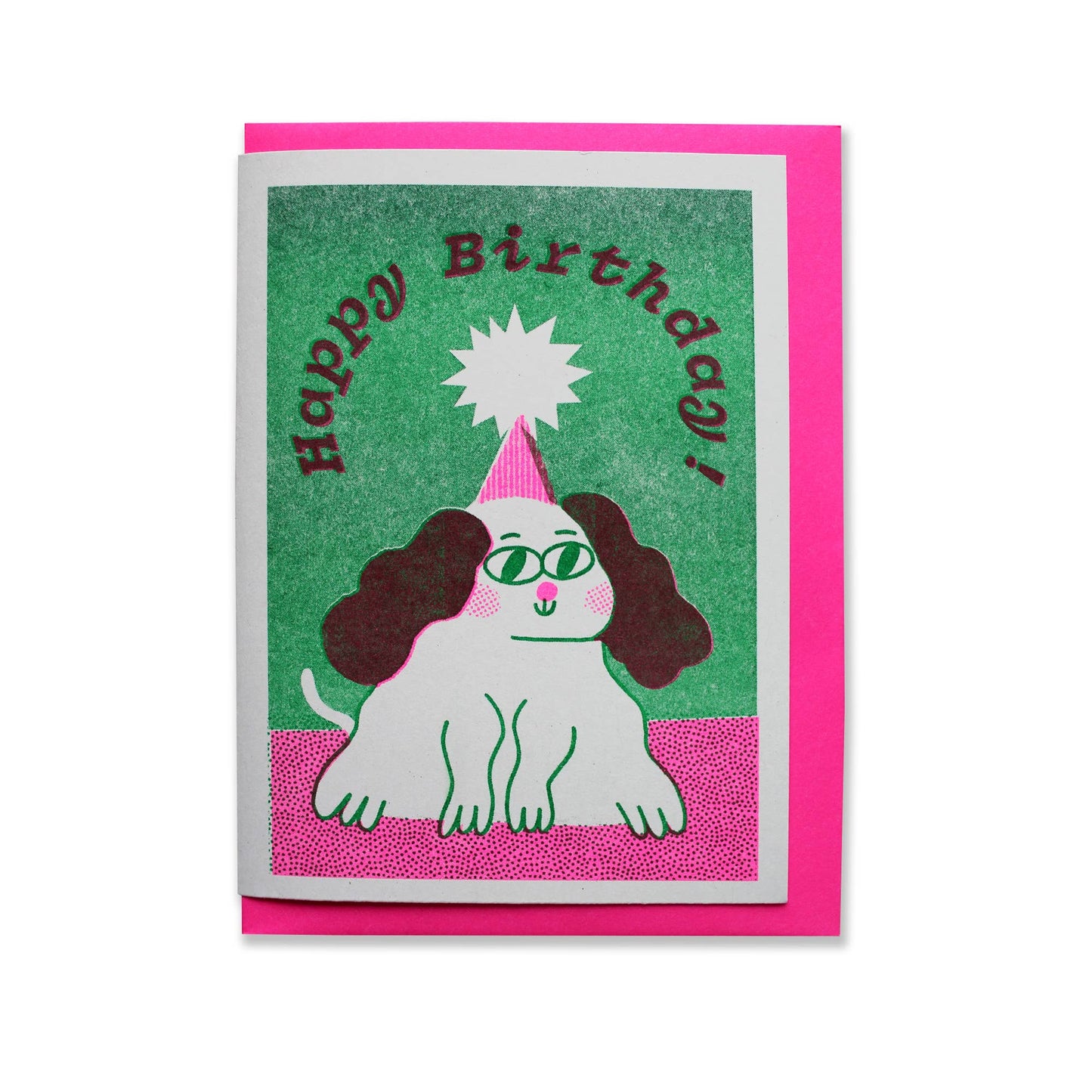 Birthday Dog Riso Print Greetings Card