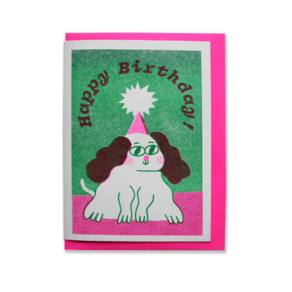 Birthday Dog Riso Print Greetings Card