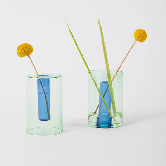 Duo Tone Small Reversible Vase in Green & Blue