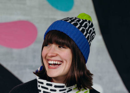 Lambswool Arch Patterned Hat in Blue and Green