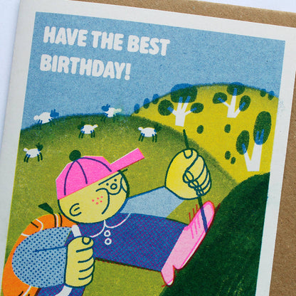 Birthday Hike Riso Print Greetings Card 