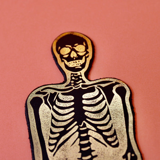 Skeleton Leather Bookmark in Black