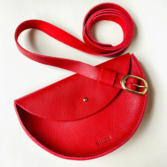 Small Halfmoon Bag in Red Textured Leather