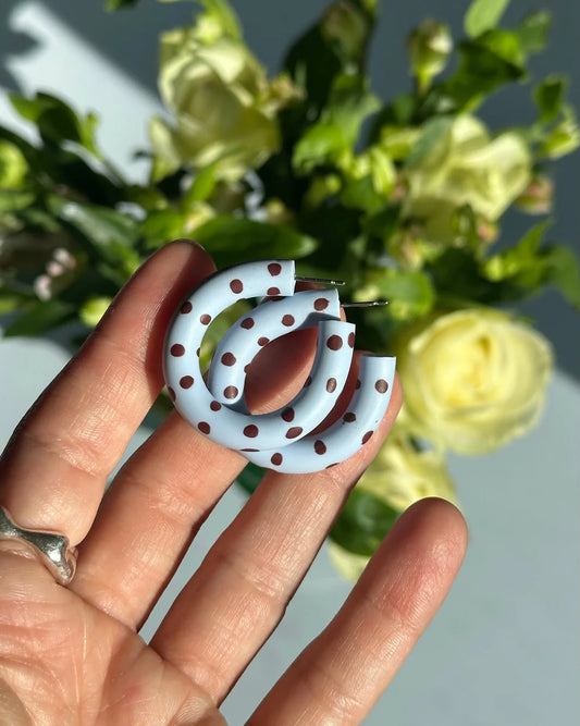 Polka Dot Hoop Earrings in Pale Blue